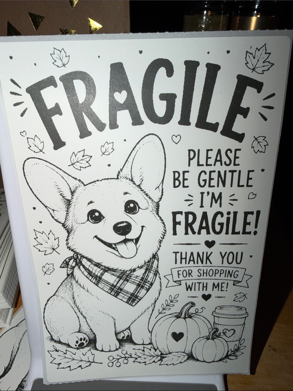 Fragile Corgi Dog Sticker 50 count 4x6